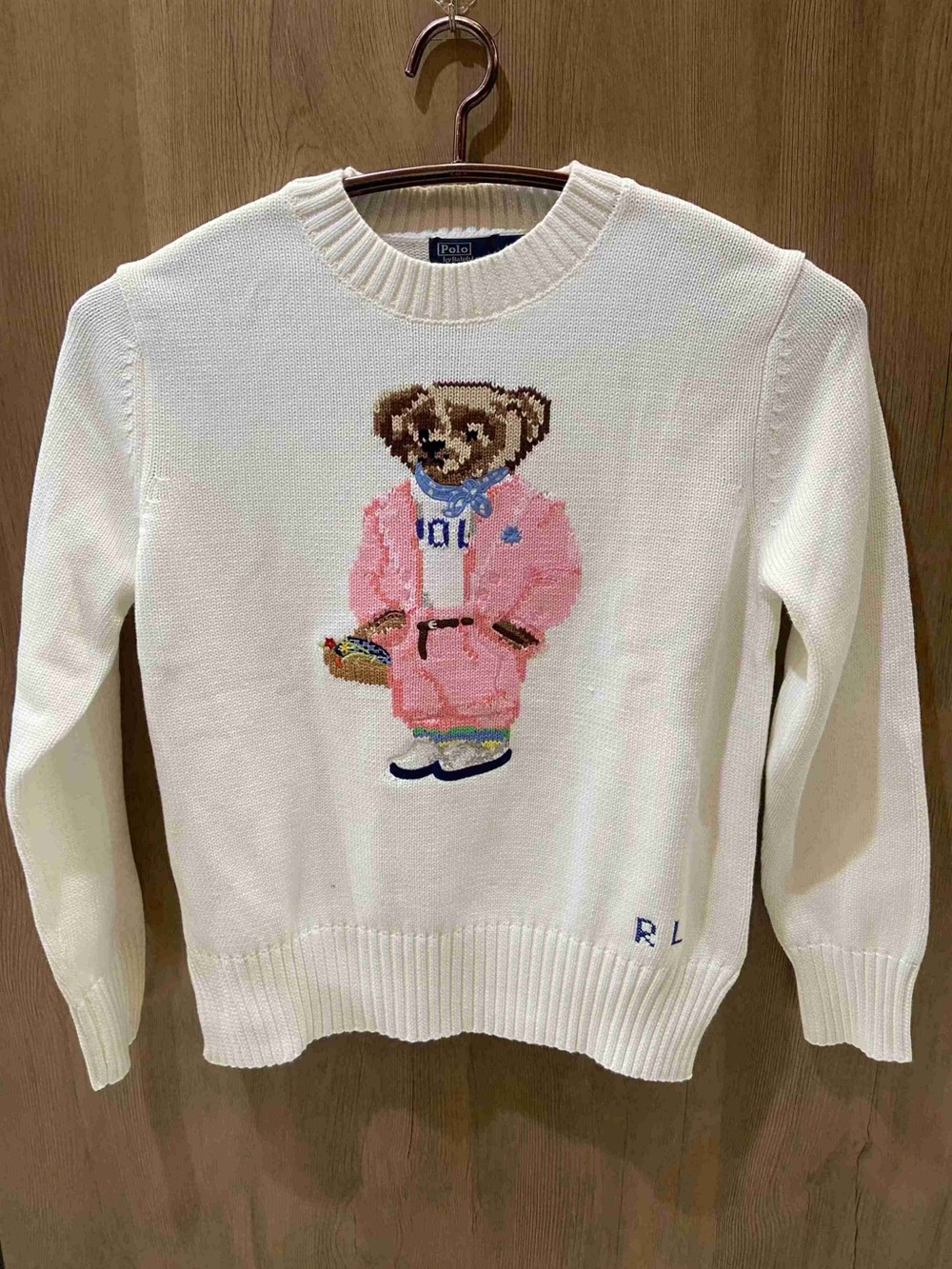 Polo by Ralph Lauren Cream Crewneck Sweater with Pink Bear